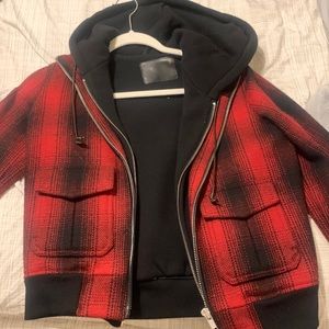 R 13 plaid zip - hoodie bomber jacket , Ombray red